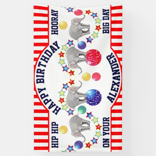 Circus Theme Elephant Birthday Party Spandoek (Verticaal)