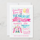 Circus Theme Girl Birthday Party Invitation Kaart (Voorkant)