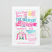 Circus Theme Girl Birthday Party Invitation Kaart (Staand voorkant)