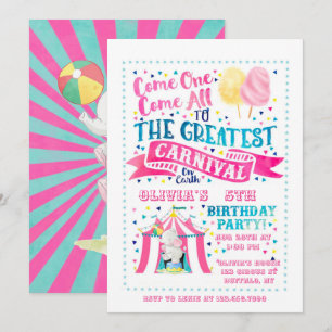 Circus Theme Girl Birthday Party Invitation Kaart