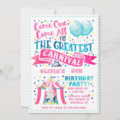 Circus Theme Girl Birthday Party Invitation Kaart (Voorkant)
