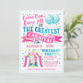 Circus Theme Girl Birthday Party Invitation Kaart (Staand voorkant)