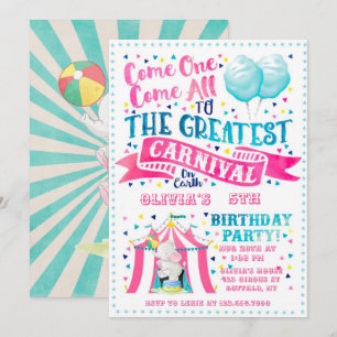 Circus Theme Girl Birthday Party Invitation Kaart