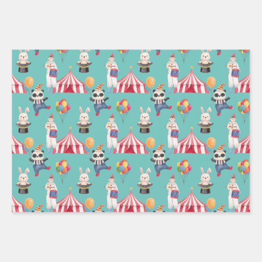Circus Theme Wrapping Paper Flat Sheet Set van 3 (Voorkant 2)