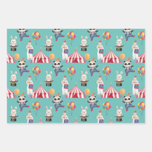 Circus Theme Wrapping Paper Flat Sheet Set van 3 (Voorkant)