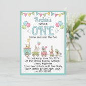Circus Themed 1st Birthday Invitation Kaart (Staand voorkant)