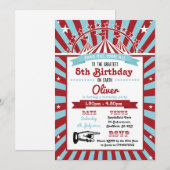 Circus themed verjaardagsfeestuitnodiging kaart (Voorkant / Achterkant)