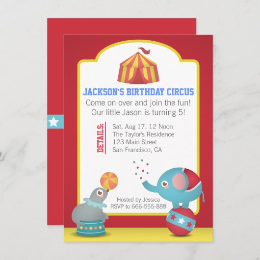 Circus Thleed Fun Birthday Party with Cute Animals Kaart (Voorkant / Achterkant)