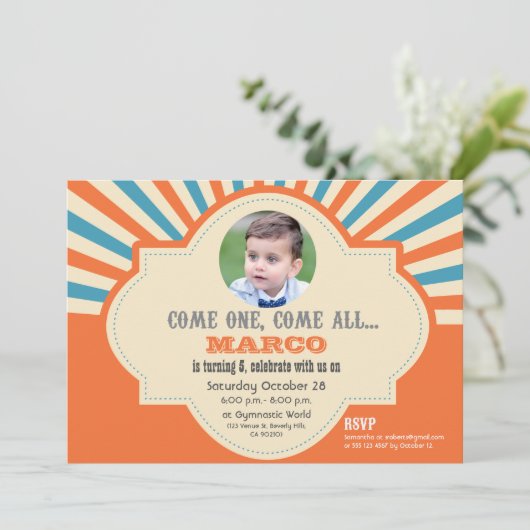 Circus Thmed | Aangepaste foto | Geboortedag Kaart (Staand voorkant)