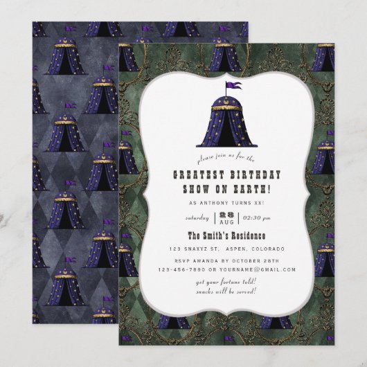  Circus Thmed Birthday Party Kaart (Voorkant / Achterkant)