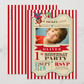 Circus Ticket 1 st Birthday | partijuitnodiging Kaart (Voorkant / Achterkant)