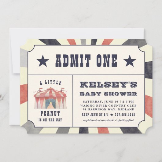  Circus Ticket Baby shower Uitnodiging (Voorkant)