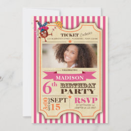 Circus Ticket | Birthday Girl | partijuitnodiging Kaart