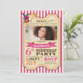 Circus Ticket | Birthday Girl | partijuitnodiging Kaart (Staand voorkant)