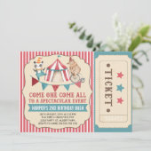  Circus Ticket Birthday Party Invitation Kaart (Staand voorkant)