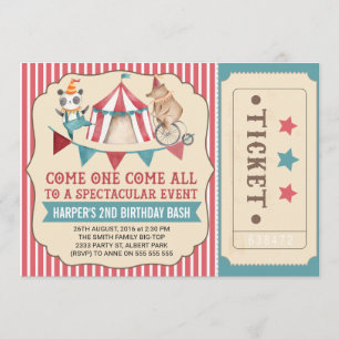  Circus Ticket Birthday Party Invitation Kaart