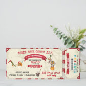 Circus Ticket Circus Show Boy 1st Birthday Party Kaart (Staand voorkant)