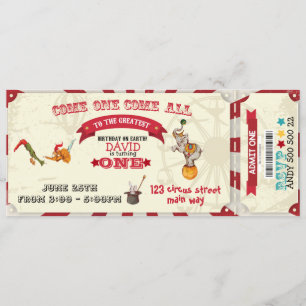 Circus Ticket Circus Show Boy 1st Birthday Party Kaart