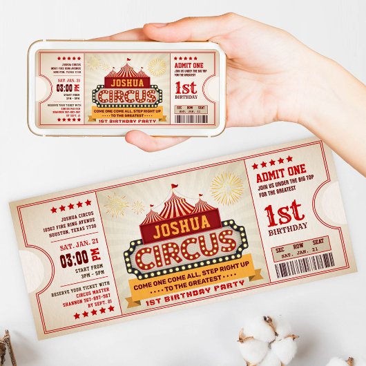 Circus Ticket Eerste Verjaardag Uitnodiging