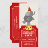 Circus Ticket Elephant Birthday Party Kaart (Voorkant / Achterkant)