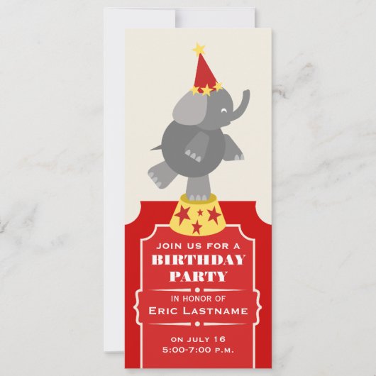 Circus Ticket Elephant Birthday Party Kaart (Voorkant)