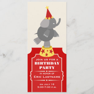 Circus Ticket Elephant Birthday Party Kaart