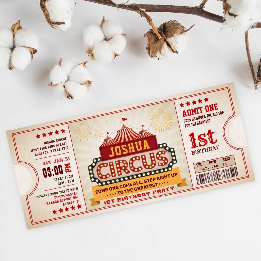 Circus Ticket First Birthday Invitation Kaart