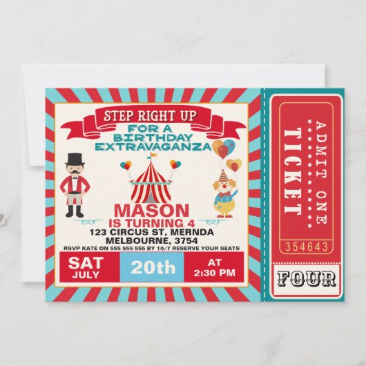 Circus Ticket Jongens Verjaardagsfeest Uitnodiging (Voorkant)