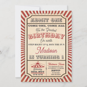  Circus Ticket Party Verjaardagsuitnodiging Kaart