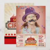 Circus Ticket Pass Photo Birthday Invitation Kaart (Voorkant / Achterkant)