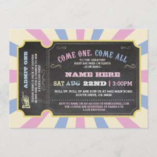 Circus Ticket Pink Blue Ticket Baby shower Kaart