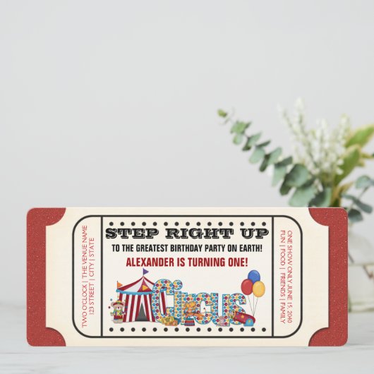  Circus Ticket Verjaardagsfeest Kaart (Staand voorkant)