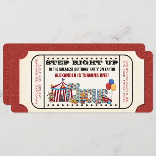  Circus Ticket Verjaardagsfeest Kaart (Voorkant / Achterkant)