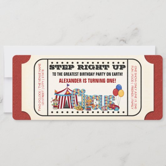  Circus Ticket Verjaardagsfeest Kaart (Voorkant)