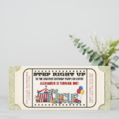  Circus Ticket Verjaardagsfeestuitnodiging Kaart (Staand voorkant)