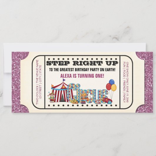  Circus Ticket Verjaardagsfeestuitnodiging Kaart (Voorkant)