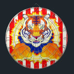 Circus Tiger dartboard game Dartbord<br><div class="desc">Een stuitende Circus Tiger springt door een vuurring op Big-top rode en witte strepen! *Bezoek Fun4UDesignes Collecties voor de overeenkomstige producten van Circus Tiger!</div>