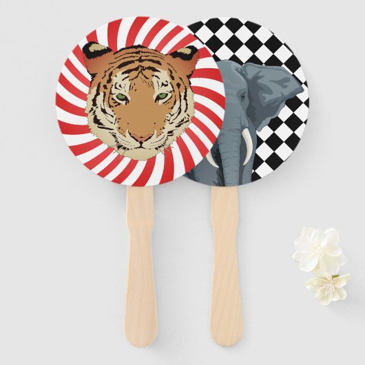 Circus Tijger en Olifant fans Handwaaier (Voorkant en achterkant)