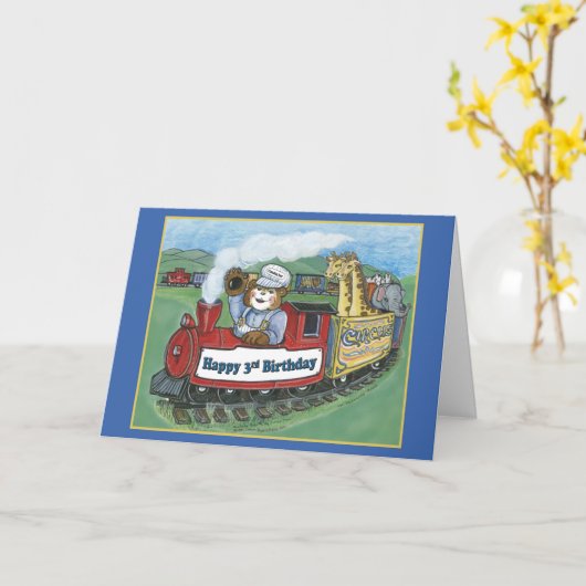 Circus Train 3rd Birthday Card Kaart (Gele Bloem)