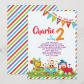 Circus Train BIrthday Uitnodiging (Voorkant / Achterkant)