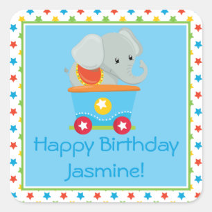 Circus Train Elephant Gepersonaliseerd Vierkante Sticker