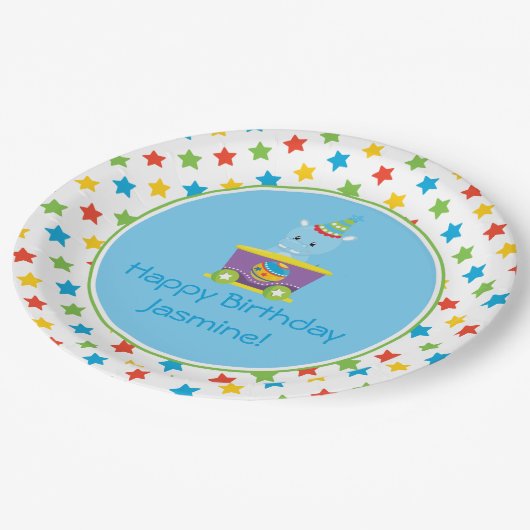 Circus Train | Hippo | Gepersonaliseerd Papieren Bordje (Gekanteld)