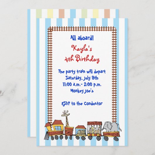 Circus Train Invitation Kaart (Voorkant / Achterkant)