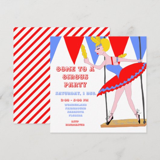 Circus Trapeze Artist Red Circus Tent Stripe Party Kaart (Voorkant / Achterkant)