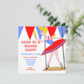 Circus Trapeze Artist Red Circus Tent Stripe Party Kaart (Staand voorkant)