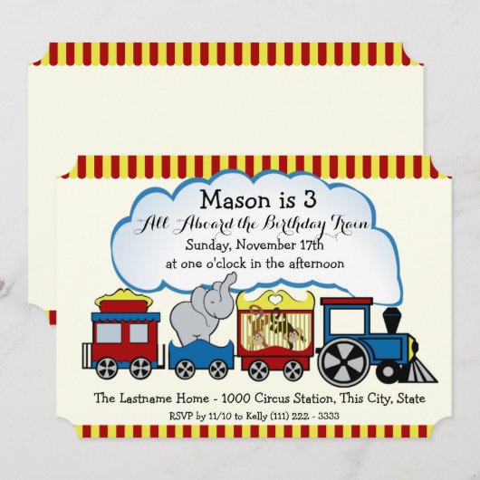 Circus trein kinderen verjaardag kaart (Voorkant / Achterkant)