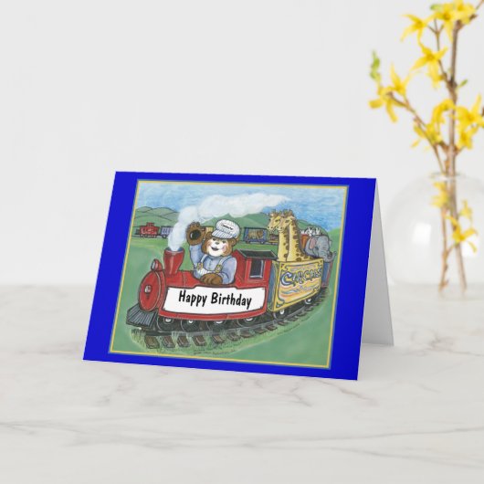 Circus trein verjaardag Kaart (Gele Bloem)