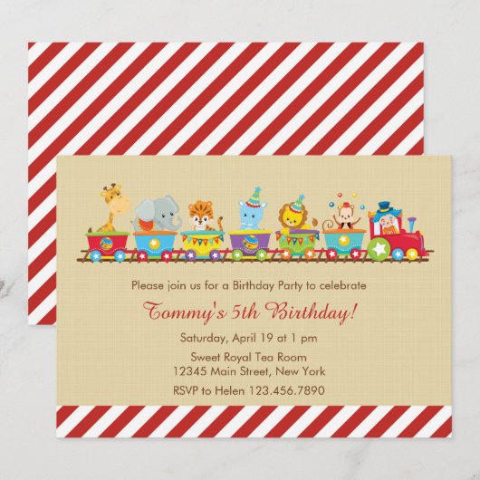 Circus trein verjaardagsuitnodiging kaart (Voorkant / Achterkant)