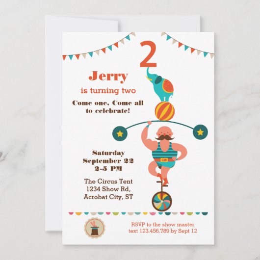 Circus tweede verjaardag uitnodiging (Voorkant)