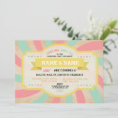 Circus Tweeling Verjaardag Mint & Koraal Carnaval Kaart (Staand voorkant)